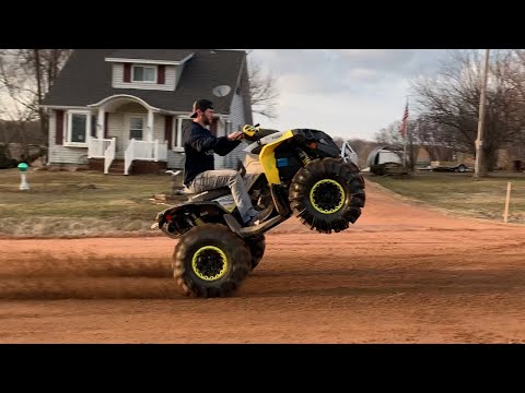 Can Am Renegade wheelies with tires that feel like 1000lbs!