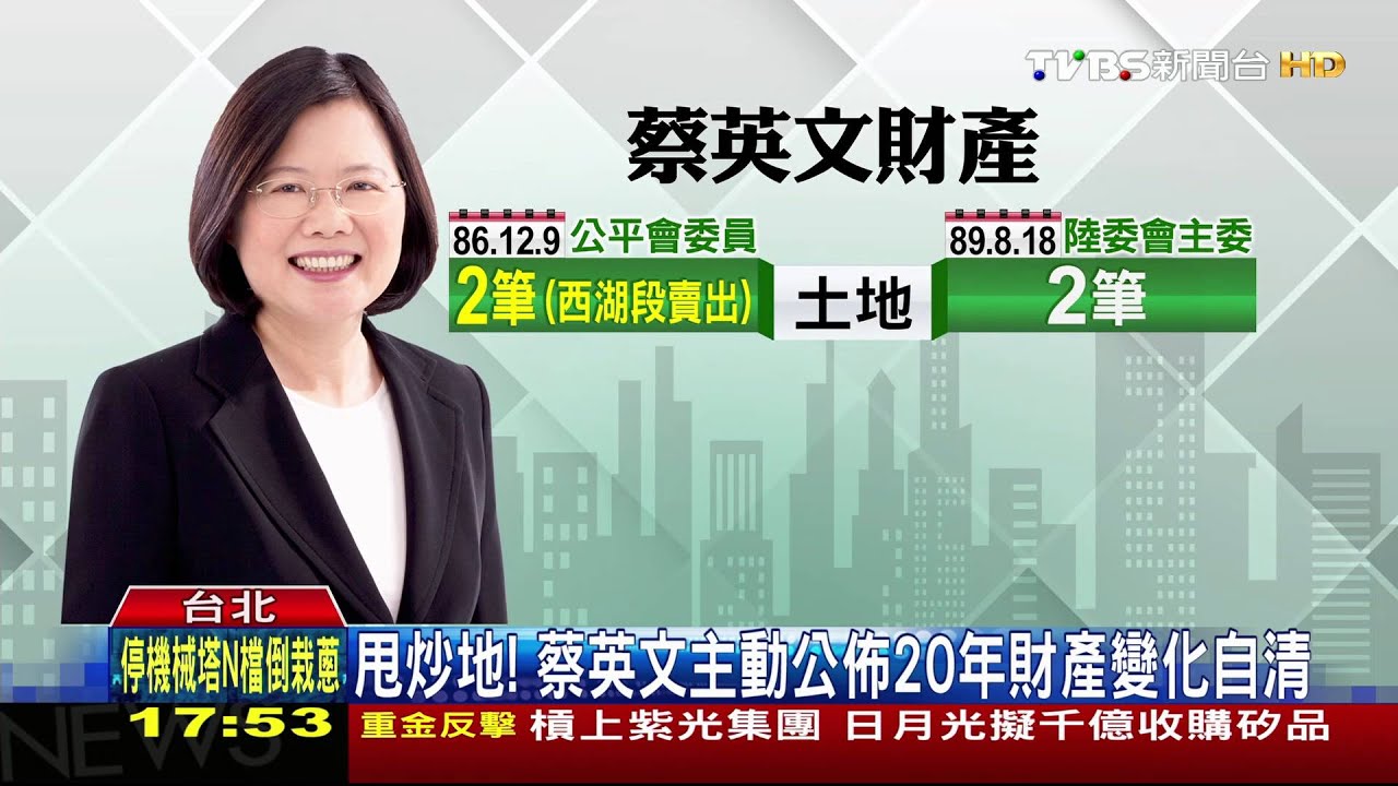甩炒地!蔡英文主動公佈20年財產變化自清