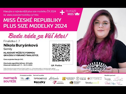 Video medailonek finalistky soutěže Miss Plus Size modelky ČR 2024 Nikola Buryánková finalistka s číslem 7