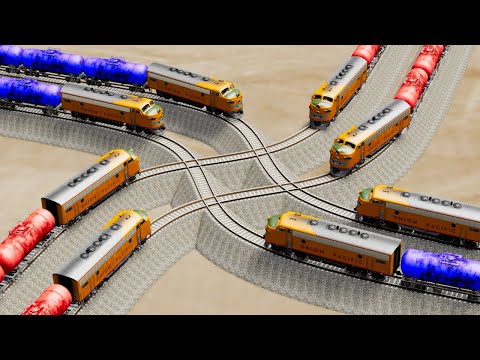Impossible Multiple Overlapping Rail Tracks Crossover Vs Trains Crossing each other  - BeamNG.Drive