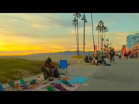 Peaceful Cruise down Venice Beach Boardwalk during Sunset