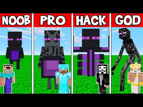 Minecraft Battle: ENDERMAN STATUE HOUSE BUILD CHALLENGE - NOOB vs PRO vs HACKER vs GOD Animation