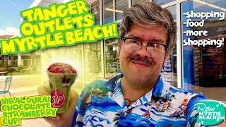 Myrtle Beach Tanger Outlets and viral Dubai chocolate Strawberry Cup with Retro Myrtle Beach Guy