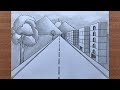 How to Draw a City Road Scenery in 1-Point Perspective
