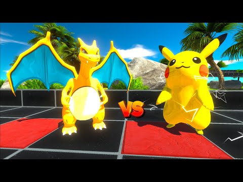 PIKACHU vs ALIEN SPINOSAURUS vs CHARIZARD POKEMON DEATH RUN -   Animal Revolt Battle Simulator