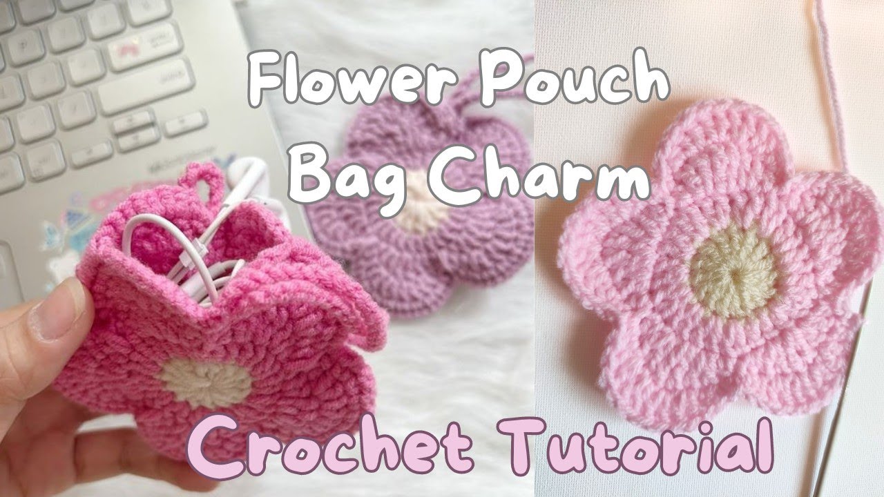 How to Crochet flower pouch cute bag charm Pinterest inspired. Free crochet pattern for beginners