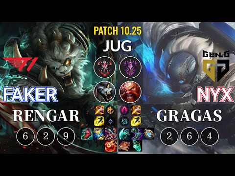 T1 Faker Rengar vs GEN Nyx Gragas Jungle - KR Patch 10.25