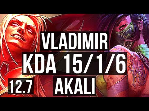 VLADIMIR vs AKALI (MID) | 15/1/6, Legendary, 1.6M mastery, 500+ games | KR Master | 12.7