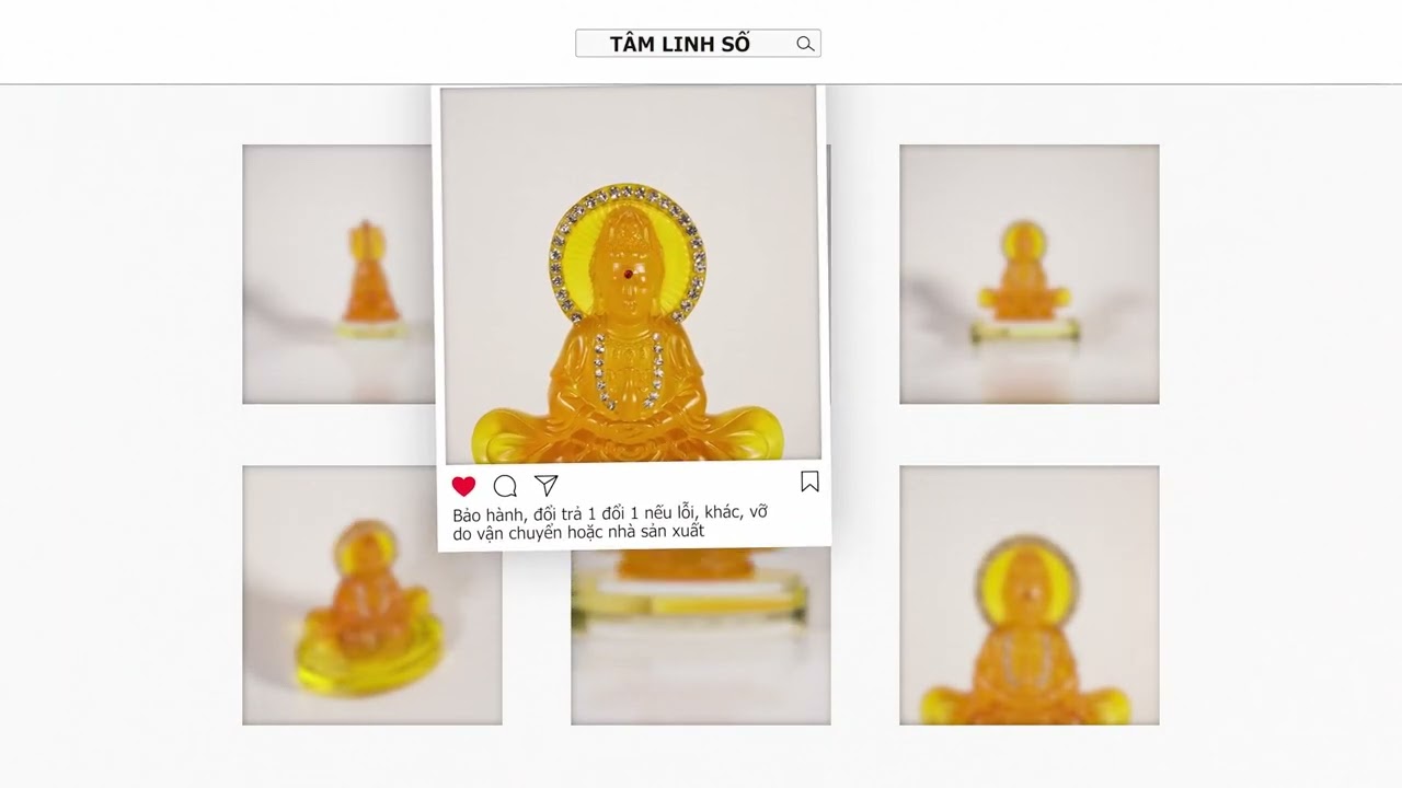 Tượng Quan Thế Âm Bồ Tát lưu ly vàng 2 mặt đế kính hào quang kim sa đặt xe ô tô cao cấp - Cao 13cm, có lỗ nước hoa