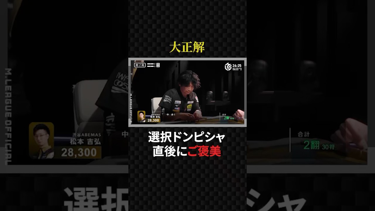 萩原聖人:待ちを変えた選択が大正解！ご褒美の6000オール#プロ麻雀リーグ #マージャン #役満 #麻雀 #大三元 #四暗刻 #チーム雷電 #mトーナメント #美女 #teamraiden #競艇