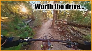 Downhill Mountain Biking on the Evergreen East Trail.