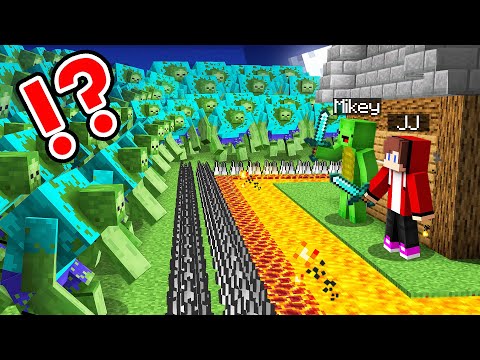 10 Security Build Hacks vs Zombie Mutants in Minecraft - JJ and Mikey Security House