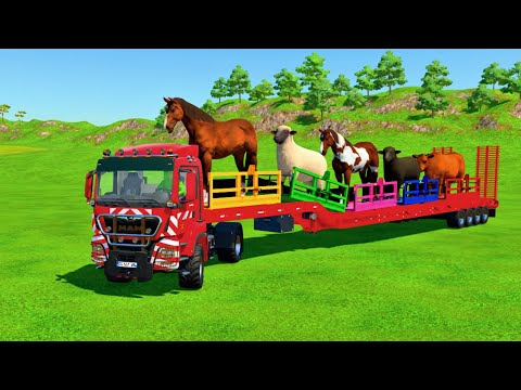 TRANSPORTING GOATS, SHEEPS, COWS, HORSES, BULLS WITH COLORED MINI TRACTORS! - Farming Simulator 22