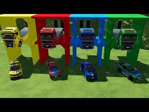 TRANSPORTING DACIA LOGAN & VOLKSWAGEN WITH FUNNY MAN TRUCKS to GARAGE! Farming Simulator 22