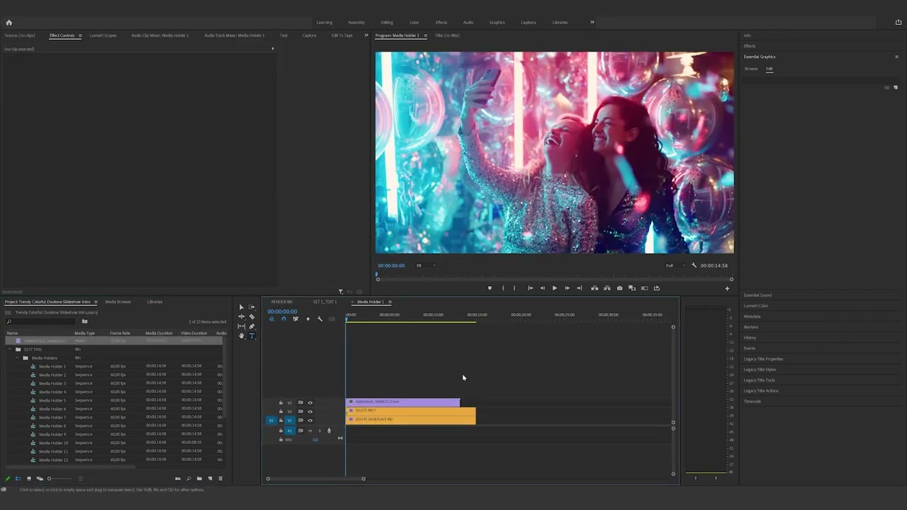 How to edit the Trendy Colorful Duotone Slideshow Intro in Premiere Pro