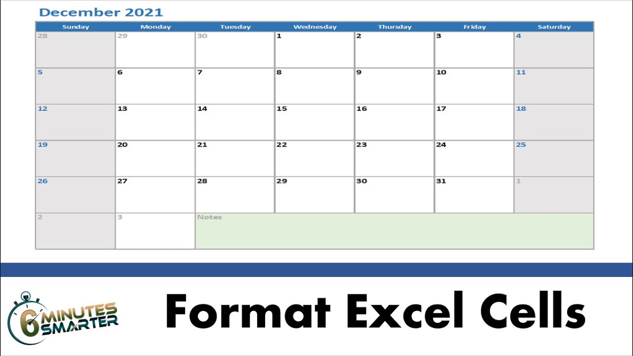 Format Excel Cells to Create a Printable Calendar