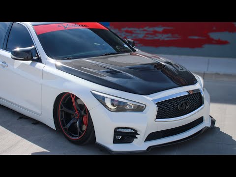 MY BAGGED INFINITI Q50 GETS A CARBON FIBER HOOD!!