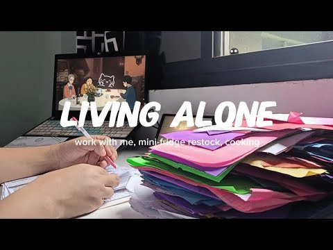 living alone diaries🏠 👩‍🏫// mini-fridge restock, work with me, cooking 🌼