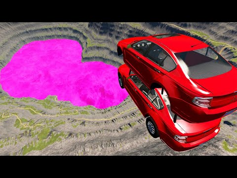 Leap Of Death Car Jumping Into PINK VOID LAVA Pit - BeamNG.Drive