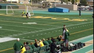 Keeper dives on ball...and foot for save