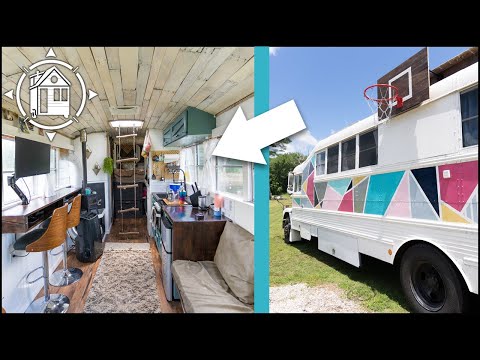 SKOOLIE Tour! Tiny Home for Tall Couple w/ Clever Design
