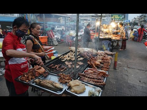 Amazing Evening Street Food @Orussey Market - Grill Fish, Duck, Chicken & Meat on The Street