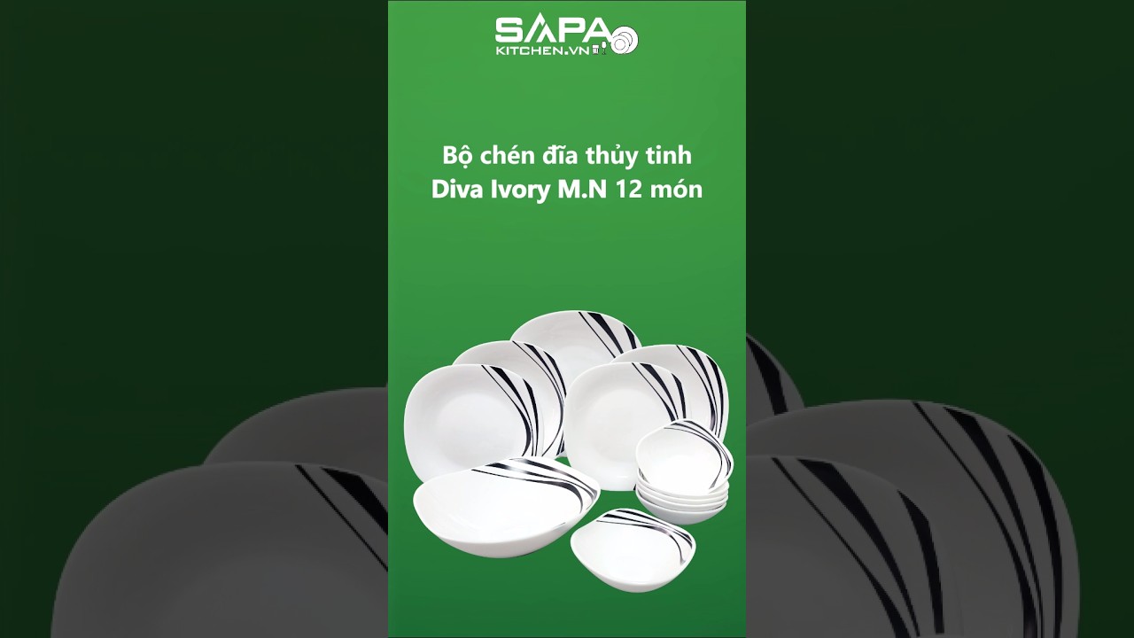 Bộ chén đĩa thủy tinh vuông Diva Ivory Midnight 12 món (La Opala)