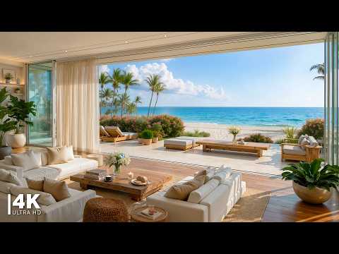 4K Peaceful Morning Jazz at Luxurious Beachfront Villa | Relaxing Jazz Piano Melodies for Happy Mood