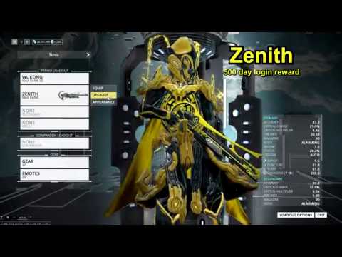 Warframe: Zenith (500 day login reward) vs DexSybaris