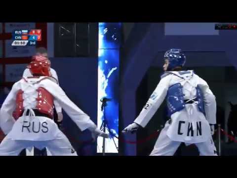 -68 kg QF Wuxi 2018 World Taekwondo Grand Slam  Alexey DENISENKO (RUS) vs  Jinyu WANG(CHN)
