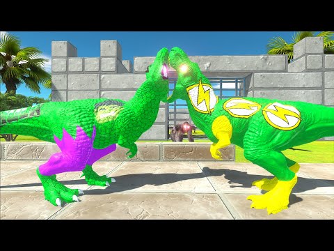 HULK T-REX VS GREEN FLASH T-REX VS SPIDERMAN GORO DEATH RUN - Animal Revolt Battle Simulator