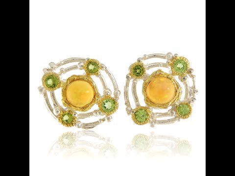 Cercei Argint 925 Accente aurite Opal Peridot Naturale