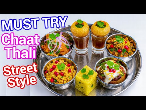 Indian Street Food Chaat Thali | Must-Try Snack Meal | Pani Puri, Dhokla, Samosa Chaat, Aloo Tikki