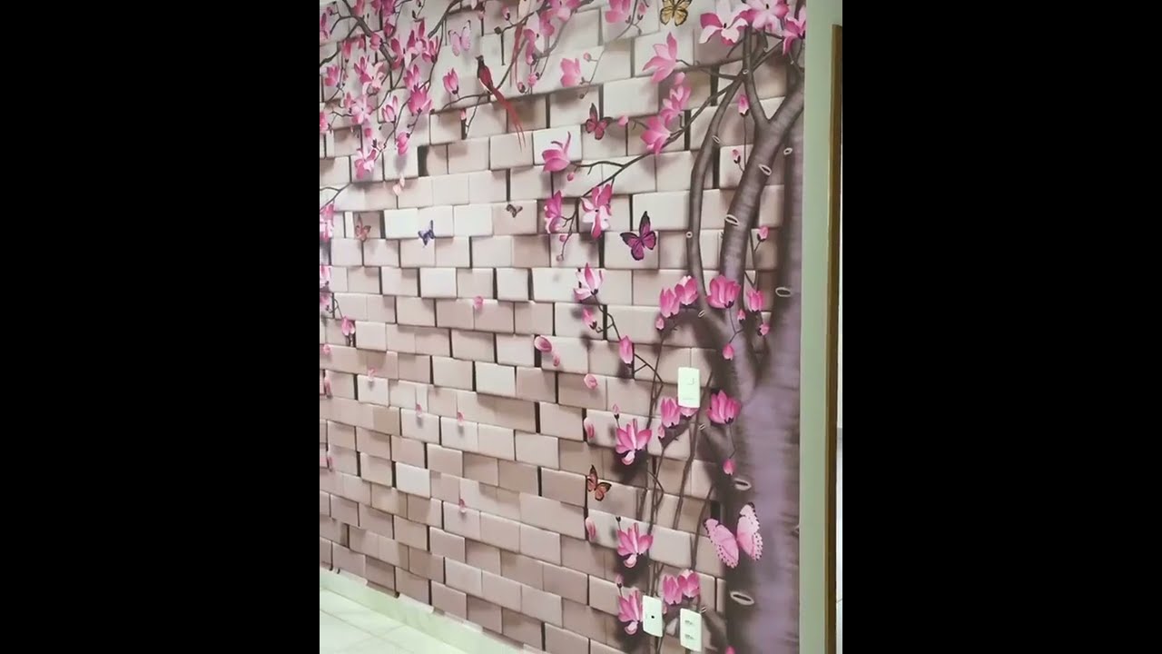 Watch Now Papel de Parede 3D Tijolos e Árvore de Flores Adesivo Autocolante Para Decorar Quarto e Sala Papel de Parede 3D Tijolos e Árvore de Flores Adesivo Autocolante Para Decorar Quarto e Sala