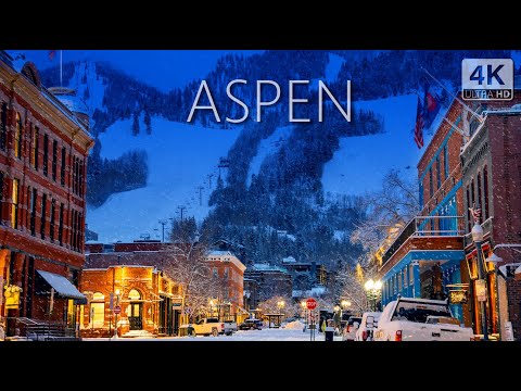 Aspen Colorado - Snowy Evening in  Christmas Decorated Billionaires Town - 4K Walking Tour