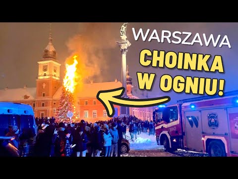 Pożar choinki przy Zamku Królewskim w Warszawie 🎆 Nowy Rok 2026 | Fire at Royal Castle