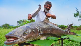 100 POUNDS SEA FISH Recipe | Giant Murrel Fish Curry And Fry