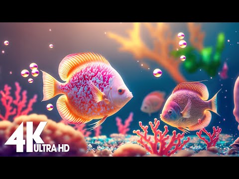 Aquarium 4k VIDEO (ULTRA HD)  - Captivating Moments with Beautiful Coral Reef Fish - Relaxing music