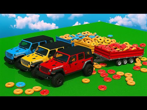 LOADING AND TRANSPORTING DONUTS WITH JEEP CARS AND DEUTZ LOADERS - FS25