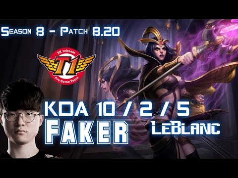 SKT T1 Faker LEBLANC vs ZED Mid - Patch 8.20 KR Ranked