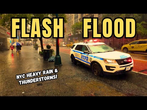 Walking MANHATTAN NYC In Heavy RAIN THUNDERSTORMS & FLASH FLOODING | State of Emergency Declared!"