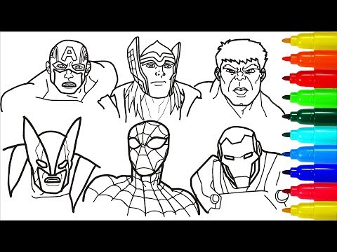 Spiderman Iron Man Hulk Wolverine Coloring Pages | Colouring Pages for Kids with Colored Markers
