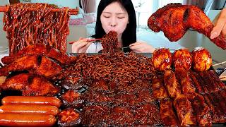 Download lagu ASMR MUKBANG | Fire Black bean noodles, Mushrooms, Seasoned Chicken, eggs, Dumplings mp3