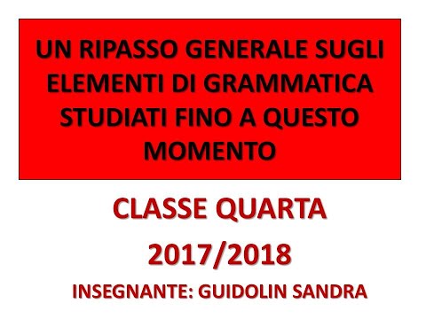 UN RIPASSO GENERALE SUGLI ELEMENTI DI GRAMMATICA STUDIATI