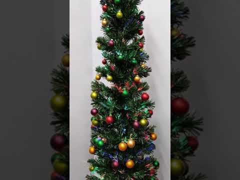 6ft Slim Fibre Optic Green Christmas Tree with Multi-Coloured Baubles