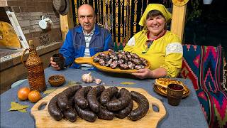 Cooking Traditional Black Sausage & Flatbread on a Rainy Mountain Day