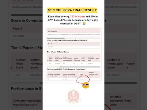 SSC CGL 2024 | 337 Marks in Mains but Failed Due to DEST | 😭