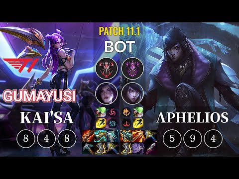 T1 Gumayusi Kai'Sa vs Aphelios Bot - KR Patch 11.1