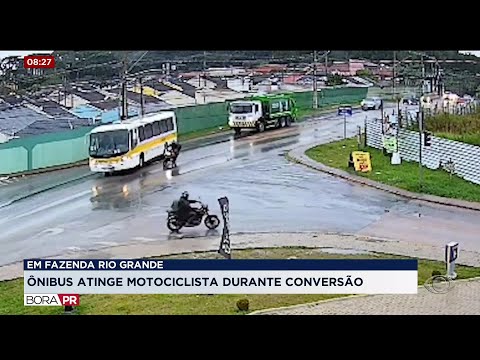 Flagrante: Ônibus fecha motociclista em Fazenda Rio Grande