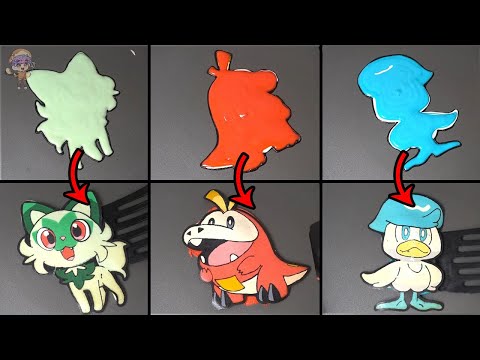 Pokémon gen 9 starters Pancake art - Sprigatito, Fuecoco, Quaxly (SCARLET, VIOLET)